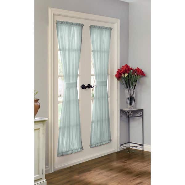 Unbranded Rhapsody Aqua Lined 54 in. W x 72 in. L Rod Pocket Room Darkening Curtain Door Panel