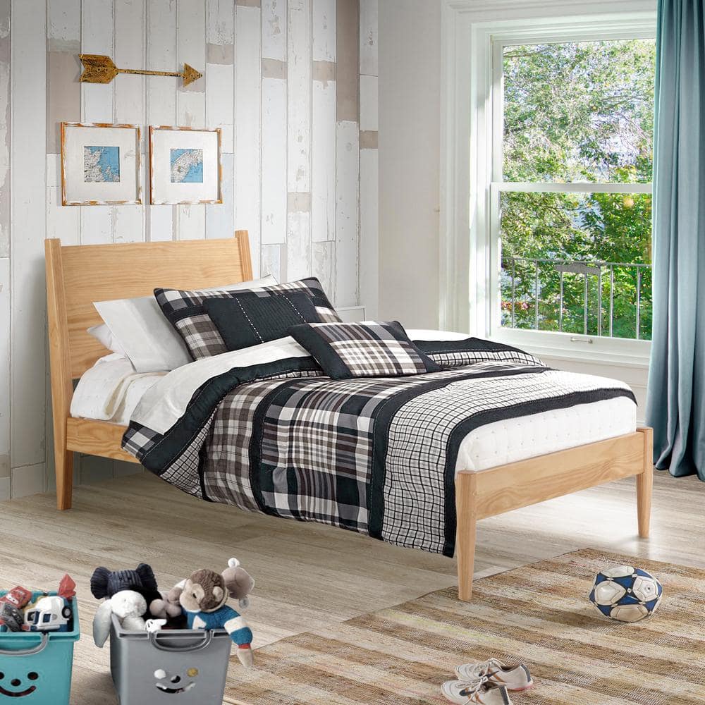 Scandinavian Oak Twin Pine Wood Platform Bed with Slats