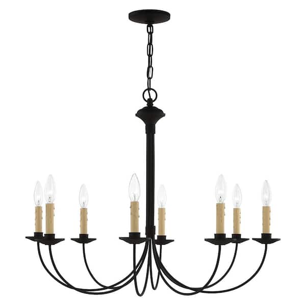 Archwood 8-Light Black Chandelier with Drip Candle Cover