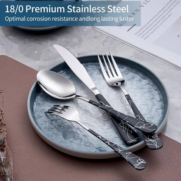 20-Piece Stainless Steel Serving Set Black Cracks Handle 18/0