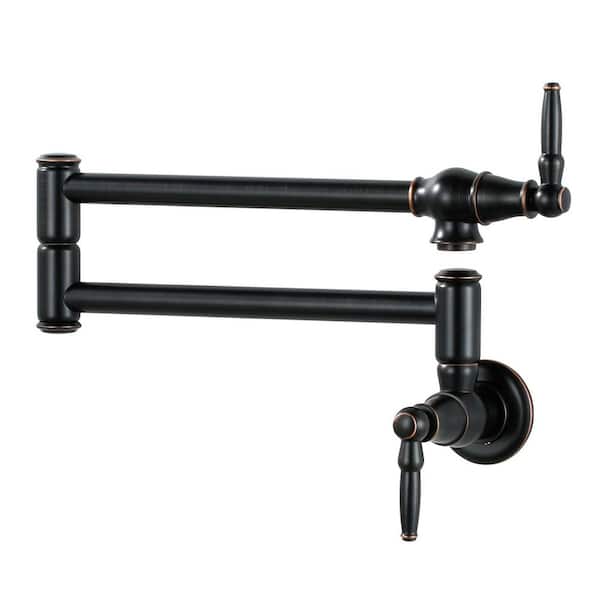 Wall Mounted Double-Handle Kitchen Pot Filler Faucet with Double Joint Swing Arms in Oil Rubbed Bronze
