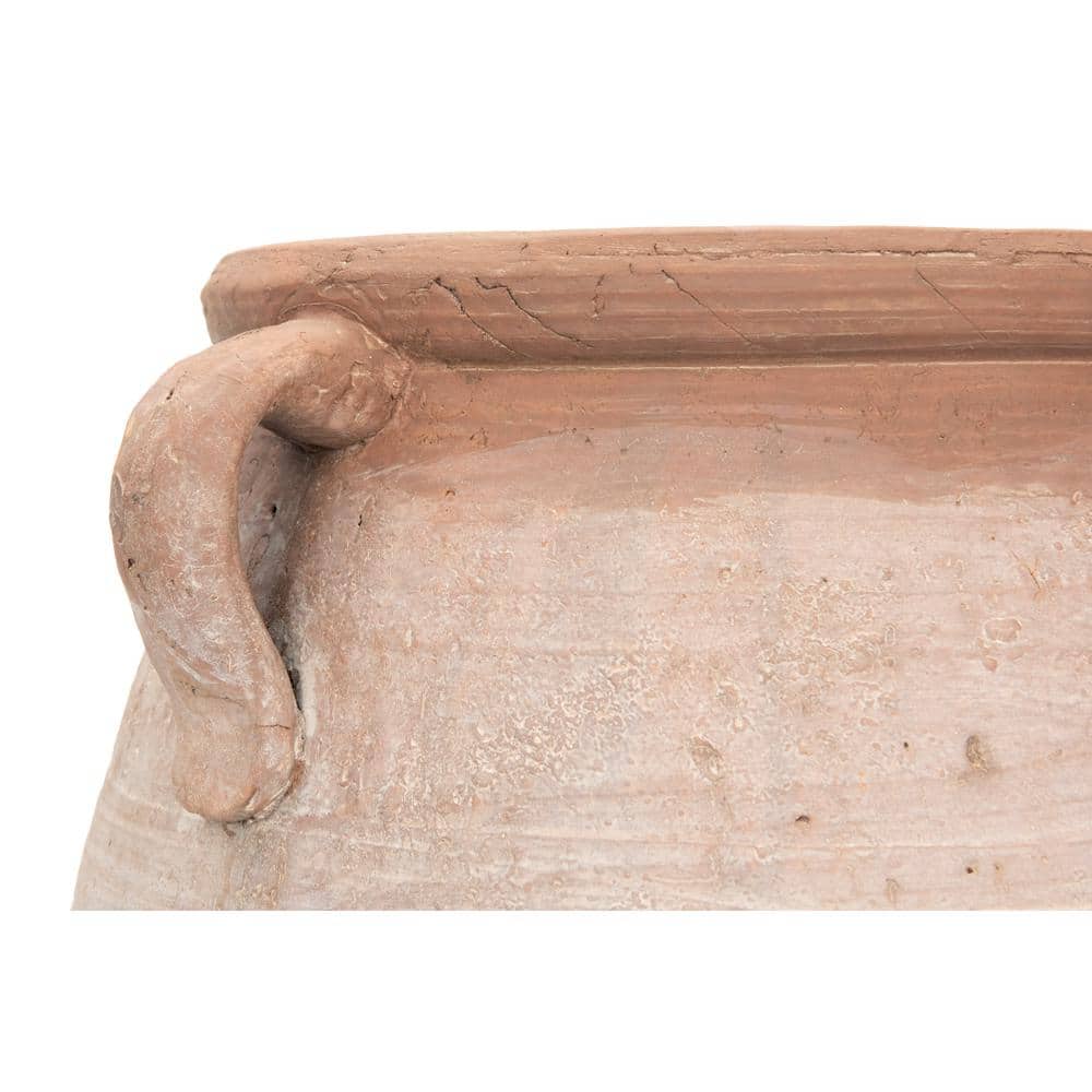 14" Orange and Whitewashed Terracotta Urn with Handles