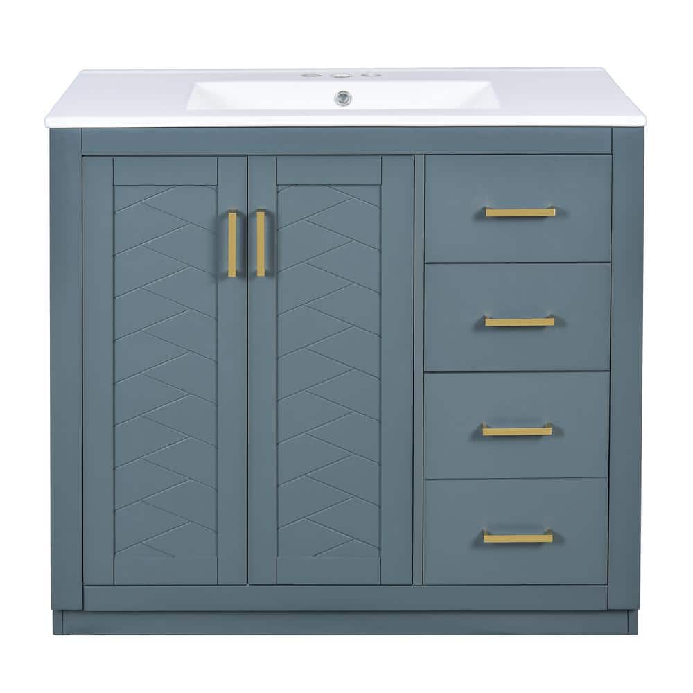 36 in. W x 18 in. D x 34 in. H Single Sink Freestanding Bath Vanity in Blue with White Ceramic Top price history on PriceWatchPro