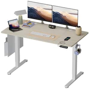 55.12 in. Rectangular Light Oak Wood Sit to Stand Desk with 3 Height Memory Presets and USB Port