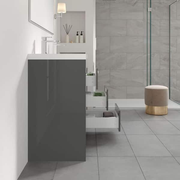 Lugano 60 in. Double Sink Gray Bath Vanity with White Acrylic Top (Assembled)