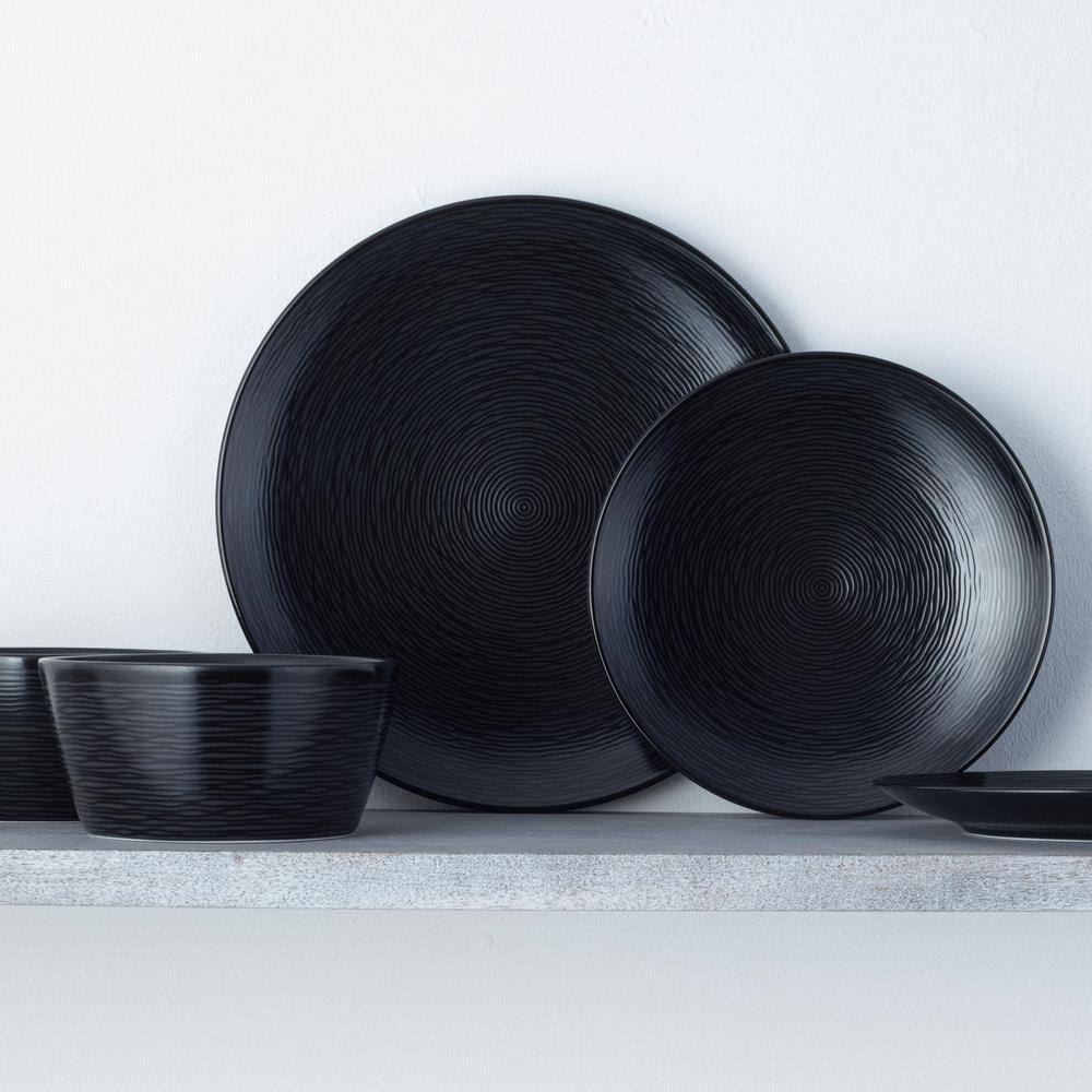 Black Porcelain 12-Piece Swirl Coupe Dinnerware Set