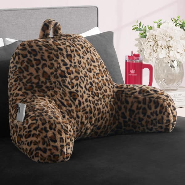Faux Fur Leopard Animal Print Polyester 30 in. x 17 in. Backrest Pillow