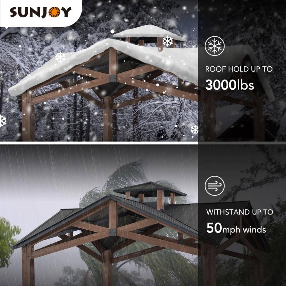Sunjoy 12.5 ft Cedar Frame Gazebo with Black Steel Roof
