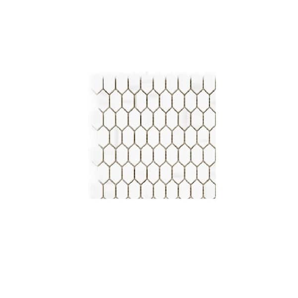 Jeffrey Court Take Home Tile Sample - Serenity Dolomite 4 in. x 4 in. Elongated Hex Matte White/Grey Glass Mosaic