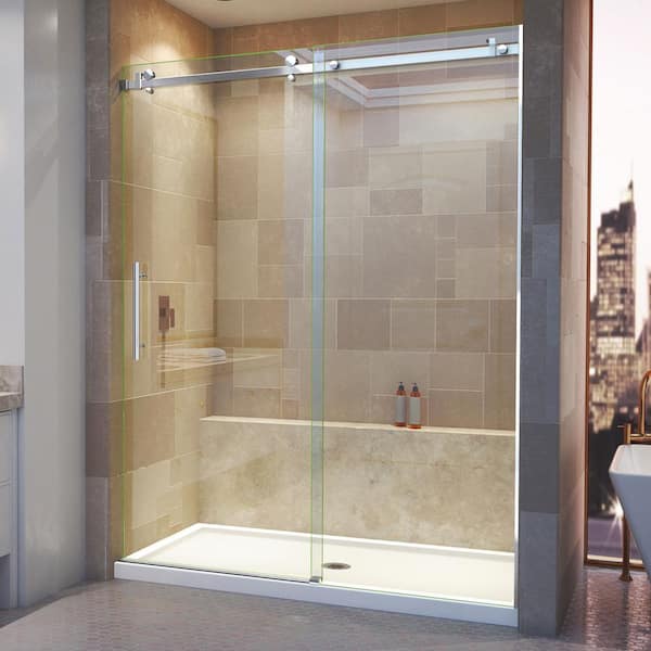 DreamLine Enigma Air 56 in. to 60 in. x 76 in. Frameless Sliding Shower Door in Polished Stainless Steel