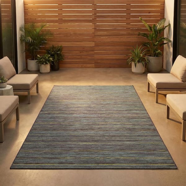 Cape Hinsdale Light Brown-Silver 5 ft. x 8 ft. Striped Indoor/Outdoor Area Rug