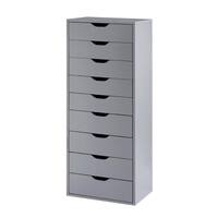 9-Drawer, Gray Wood Storage Dresser Cabinet, 18.9 in. Large Storage and Closet Organizer, Vertical File Cabinet