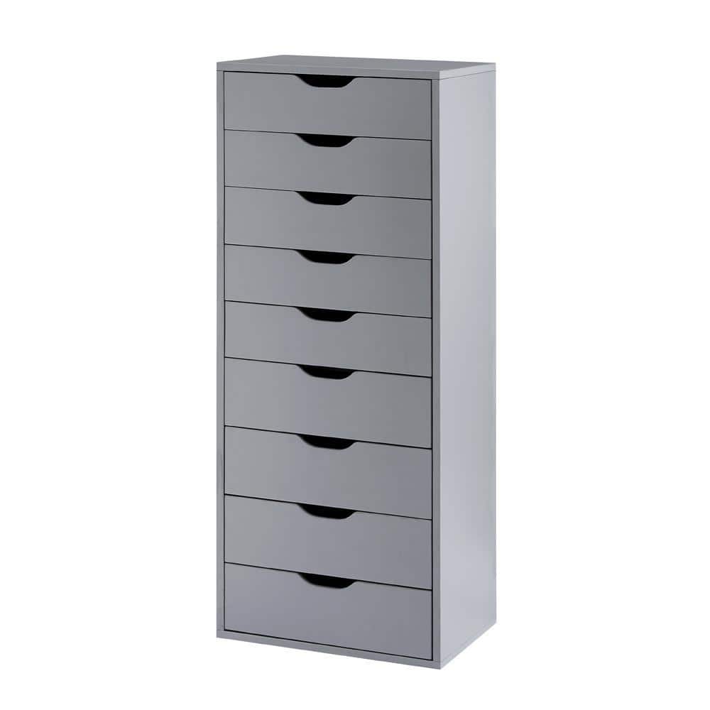 Gray Vertical Freestanding 9-Drawer Storage Cabinet