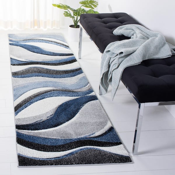 Hollywood 2 ft. x 12 ft. Gray/Blue Abstract Runner Rug