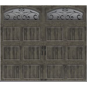 Gallery Steel Short Panel 8 ft x 7 ft Insulated 6.5 R-Value Wood Look Slate Garage Door with Decorative Windows