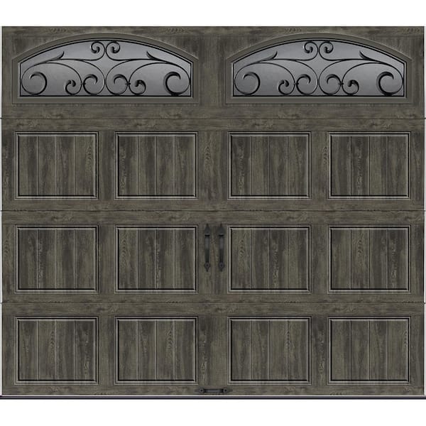 Clopay Gallery Steel Short Panel 8 ft x 7 ft Insulated 18.4 R-Value Wood Look Slate Garage Door with Decorative Windows