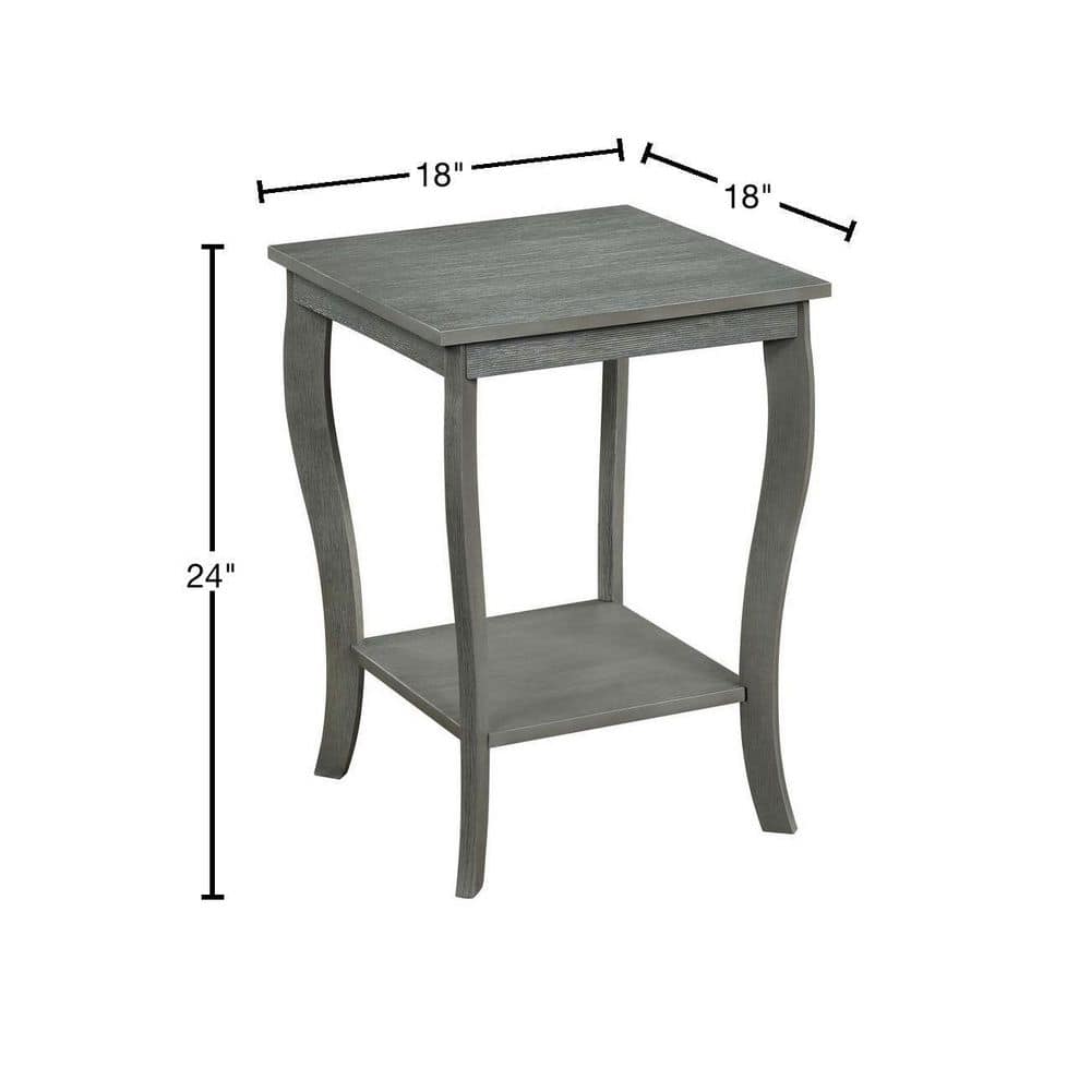 Transitional Wirebrush Dark Gray Square End Table with Shelf