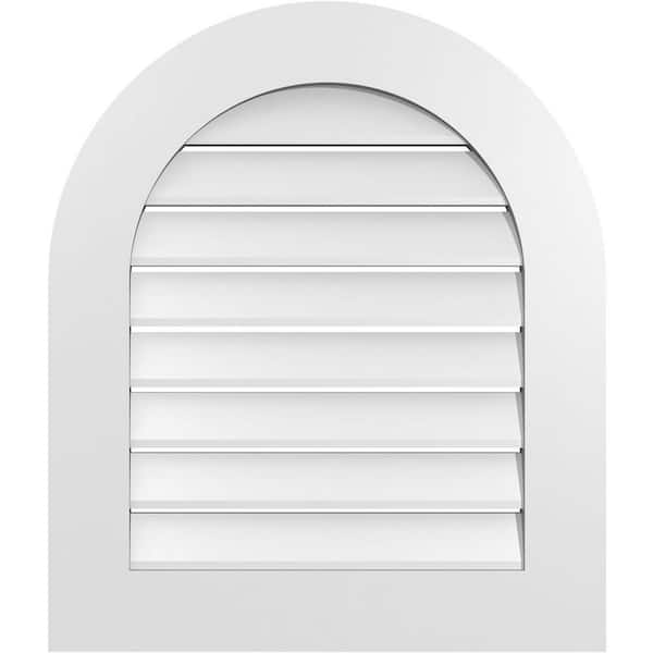 Ekena Millwork 24 in. x 28 in. Round Top White PVC Paintable Gable Louver Vent Functional