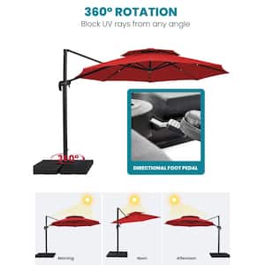 13 ft. Aluminum 360-Degree Rotation Cantilever Patio Umbrella with Cover in Red
