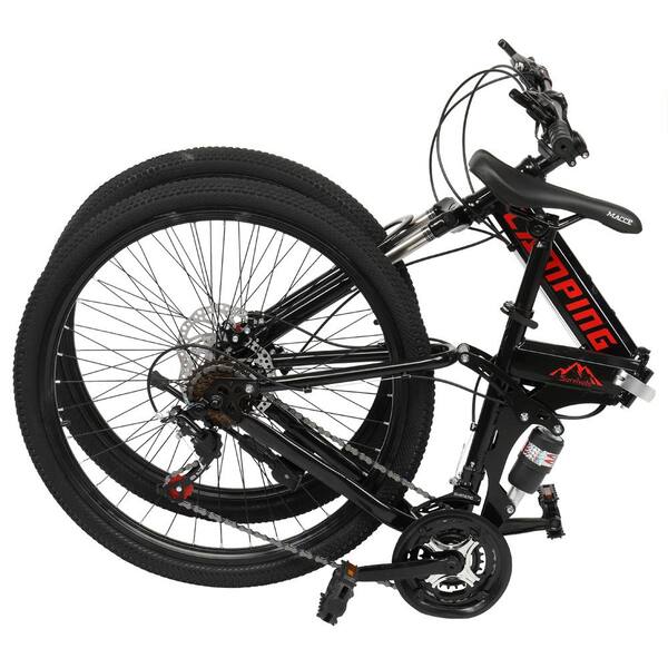 24 Inch Folding Mountain Bike For Men's Bicycle Adjustable Seat 21 Speeds Ride 