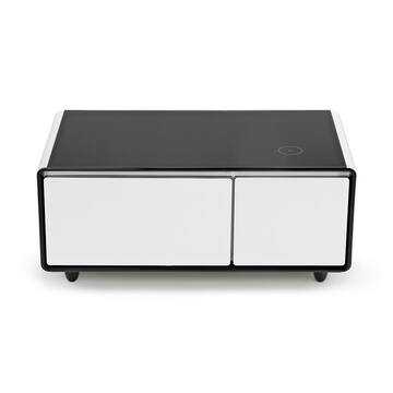 Eureka Ergonomic 41 in. White Rectangle Tempered Glass Smart Coffee Table with Fridge Wireless Charging, USB, Electric outlet ERK-CT-004