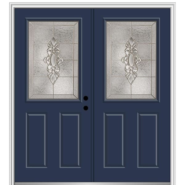 MMI Door 64 in. x 80 in. Heirlooms Left-Hand Inswing 1/2-Lite Decorative Glass 2-Panel Painted Steel Prehung Front Door