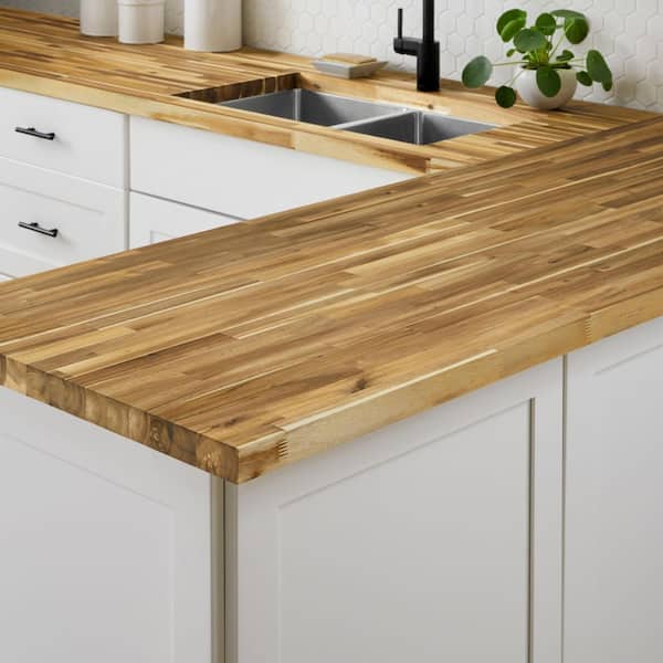 8 ft. L x 25 in. D Unfinished Acacia Butcher Block Countertop with Standard Edge
