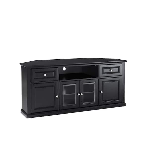 CROSLEY FURNITURE Furniture 27 in. Black Wood Corner TV Stand with 2 Drawer Fits TVs Up to 60 in. with Storage Doors