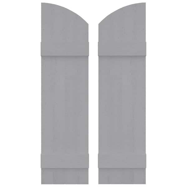 Builders Edge 14 in. W x 53 in. H Vinyl Exterior Arch Top Joined Board and Batten Shutters Pair in Paintable