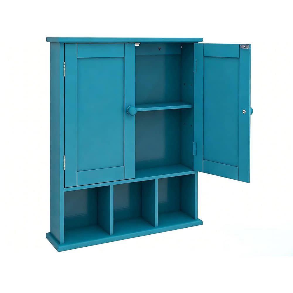 22 in. W x 23 in. H Wood Rectangular Turquoise Surface Mount Medicine Cabinet without Mirror