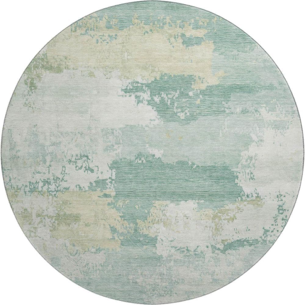 Mayfield Premium Machine Washable Abstract AMF2372 Turquoise 8 ft. x 8 ft. Round Rug price history on PriceWatchPro