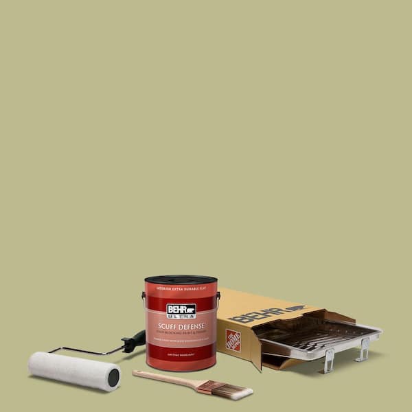BEHR 1 gal. #S340-4 Back To Nature Ultra Extra Durable Flat Interior Paint and 5-Piece Wooster Set All-in-One Project Kit