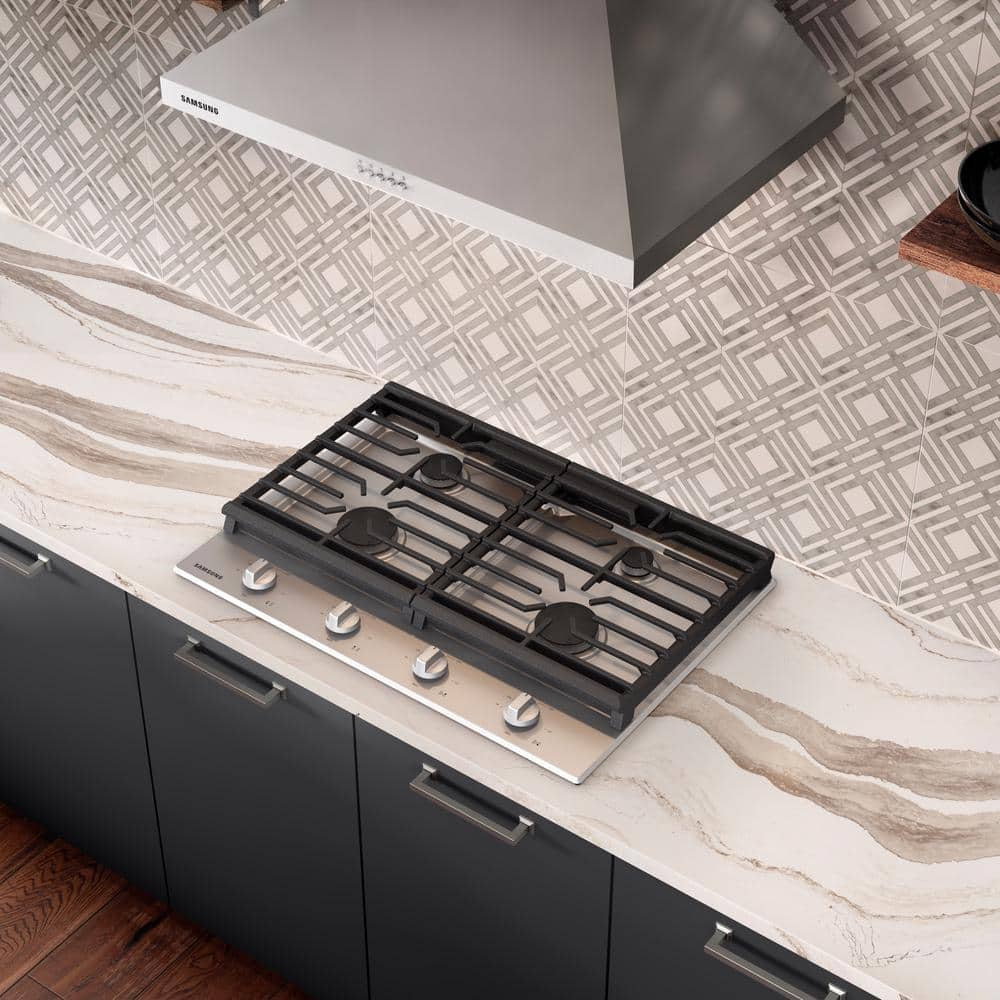 30" Black Stainless Steel 4-Burner Gas Cooktop with Cast Iron Grates