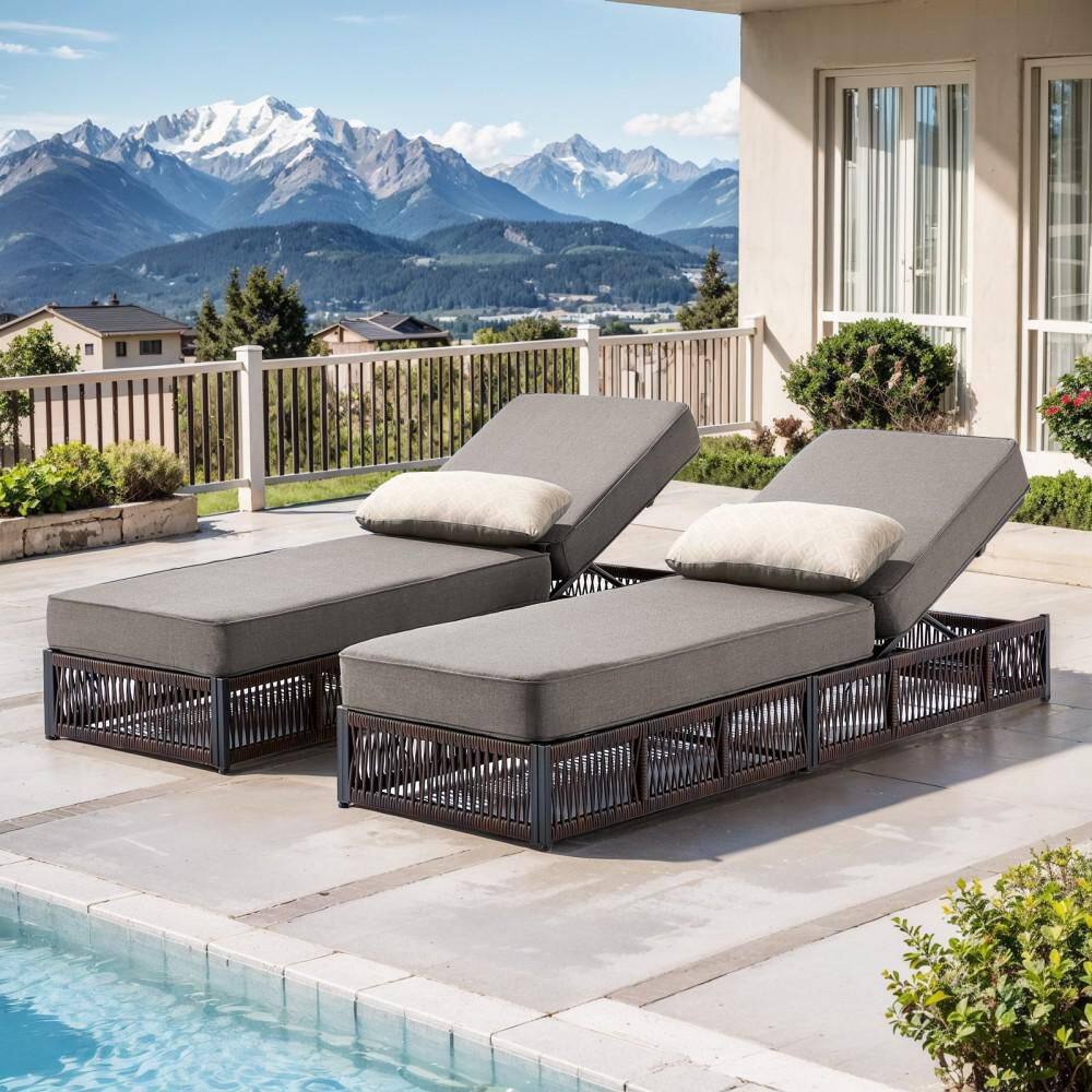 Rotavia Brown 2-Piece Wicker Outdoor Chaise Lounge Patio Adjustable Backrest Lounge Recliner with 5 in. Gray Cushions price history on PriceWatchPro