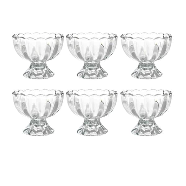 6 oz Clear Glass Dessert Bowls with Heavy Base Vintage Style Wide Mouth 3.7 in. x 2.9 in. (Set of 6)
