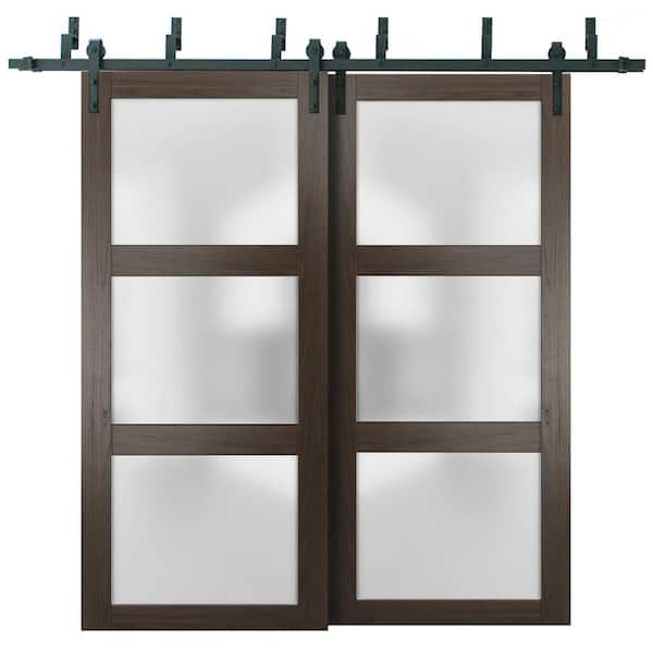 Have A Question About Sartodoors 2552 36 In X 80 In 3 Panel Brown Finished Wood Sliding Door 1126