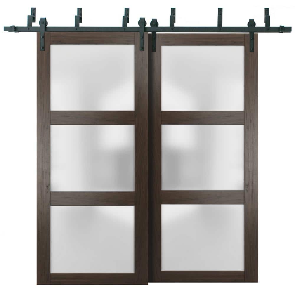 2552 72 in. x 80 in. 3 Panel Brown Finished Wood Sliding Door with Bypass Barn Hardware price history on PriceWatchPro