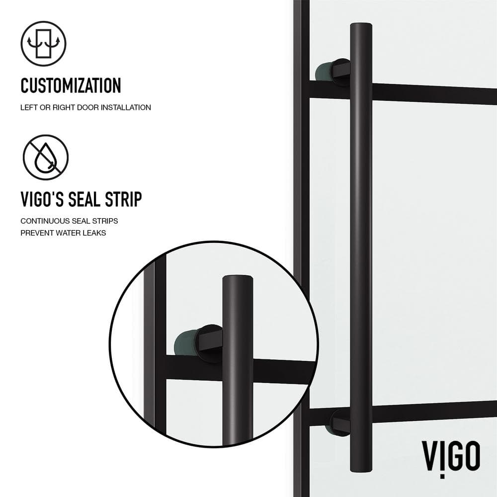 Elan 68-72" Matte Black Frameless Sliding Shower Door with Clear Grid Glass