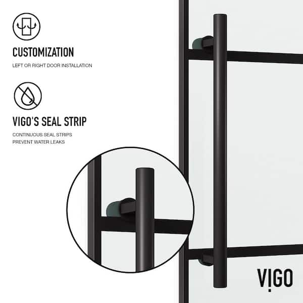 Elan 68 to 72 in. W x 74 in. H Sliding Frameless Shower Door in Matte Black with 3/8 in. (10mm) Clear Grid Glass