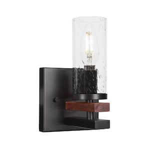 Paris 1-Light Matte Black and Painted Wood-look Metal Wall Sconce