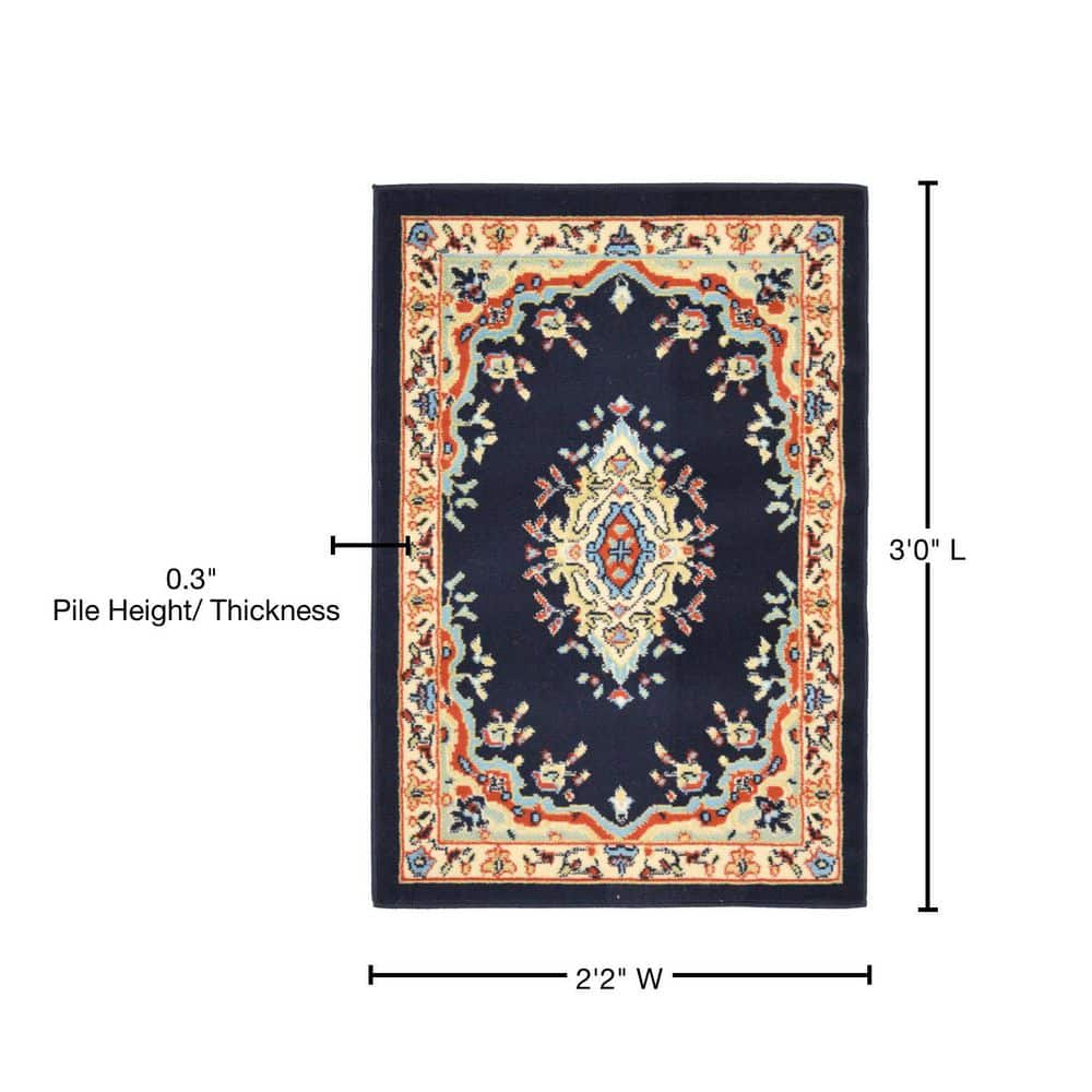 Handmade Navy Blue Rectangular Medallion Synthetic Rug