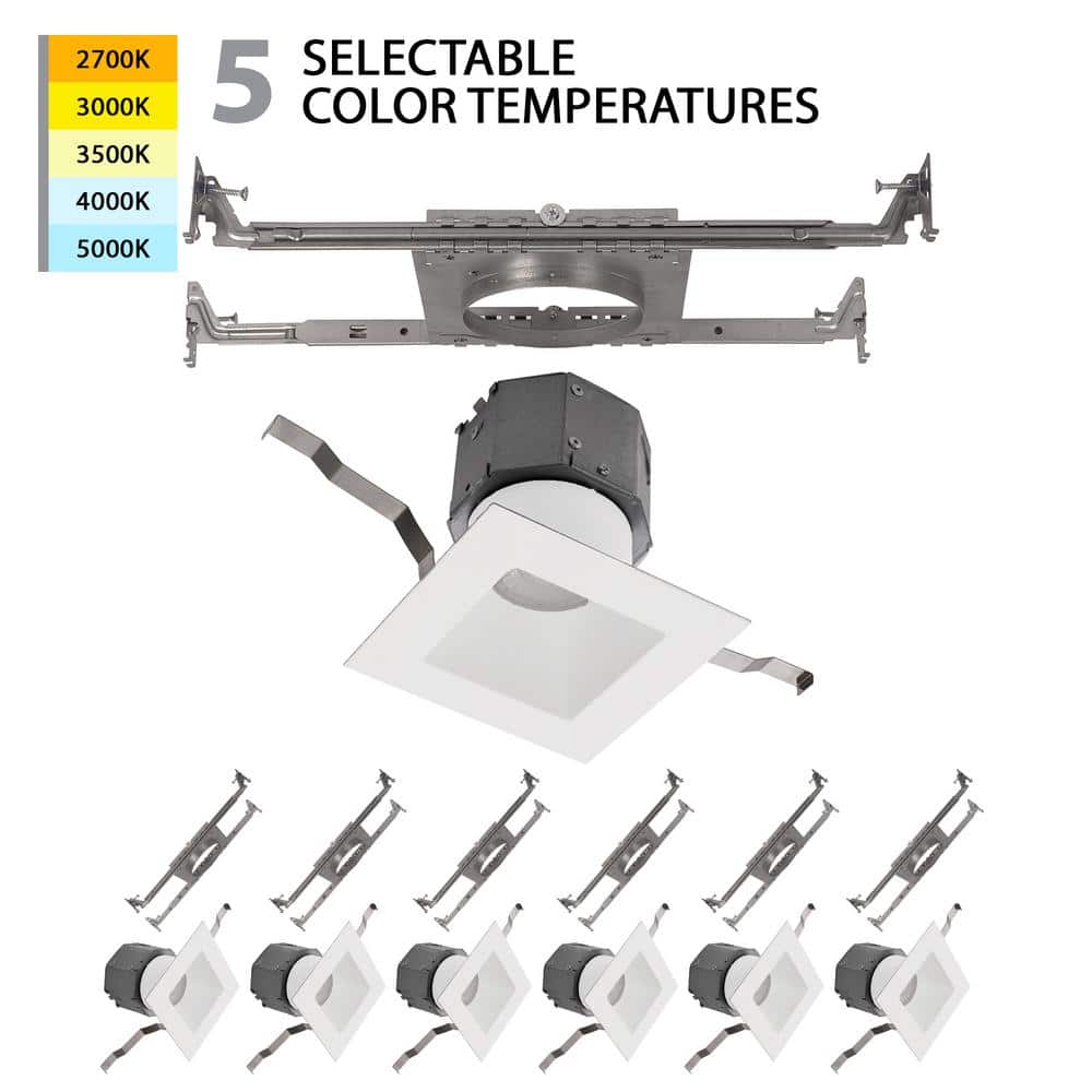 Pop-In 4 in. Square Adjustable CCT New Construction IC Rated Indoor/Outdoor Integrated LED Recessed Light Trim (6-Pack) price history on PriceWatchPro