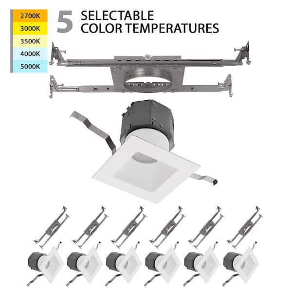 WAC LIMITED Pop-In 4 in. Square Adjustable CCT New Construction IC Rated Indoor/Outdoor Integrated LED Recessed Light Trim (6-Pack)