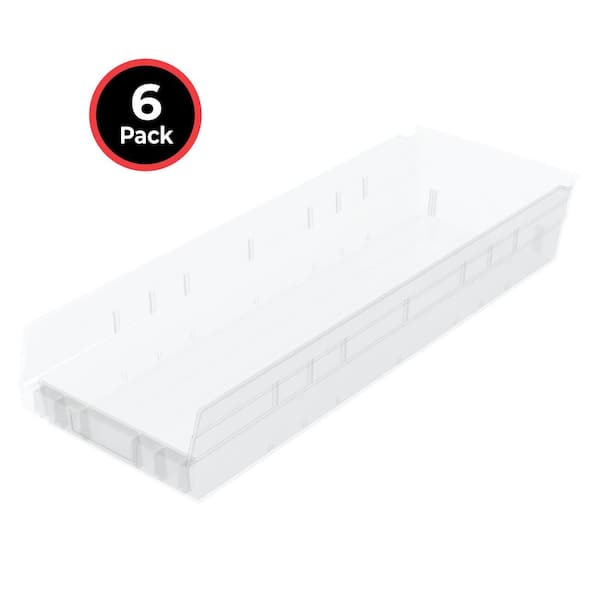 30184 Plastic Storage Shelf Bins, 23 1/2 in. D x 8 1/2 in. W x 4 in. H, Clear, 6-pack