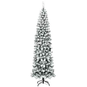 7.5 ft. Green Unlit Hinged Snow Flocked Artificial Pencil Christmas Tree with 641 Tips