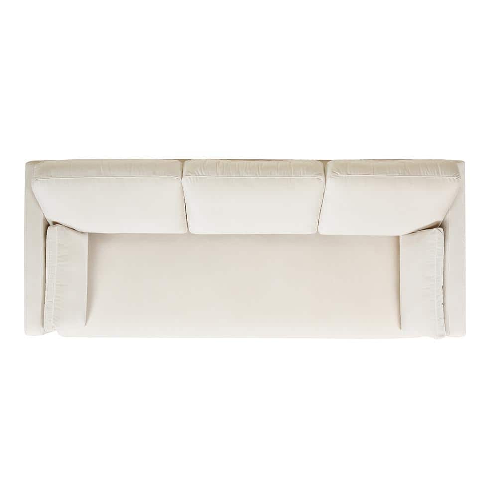 Knox 84" French Beige Velvet Lawson Sofa with Wood Base
