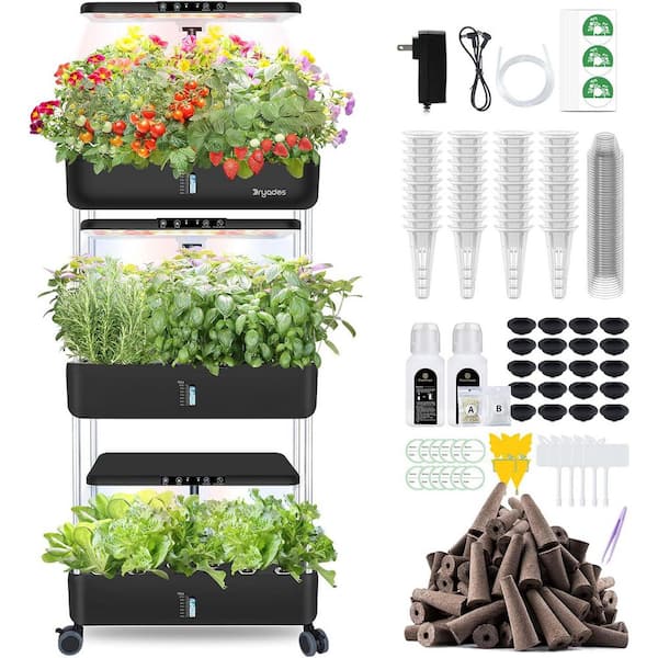 66-Pod 3-Tier Hydroponic Growing System, Indoor Garden Starter Kit with Full-Spectrum LED Grow Lights, Black