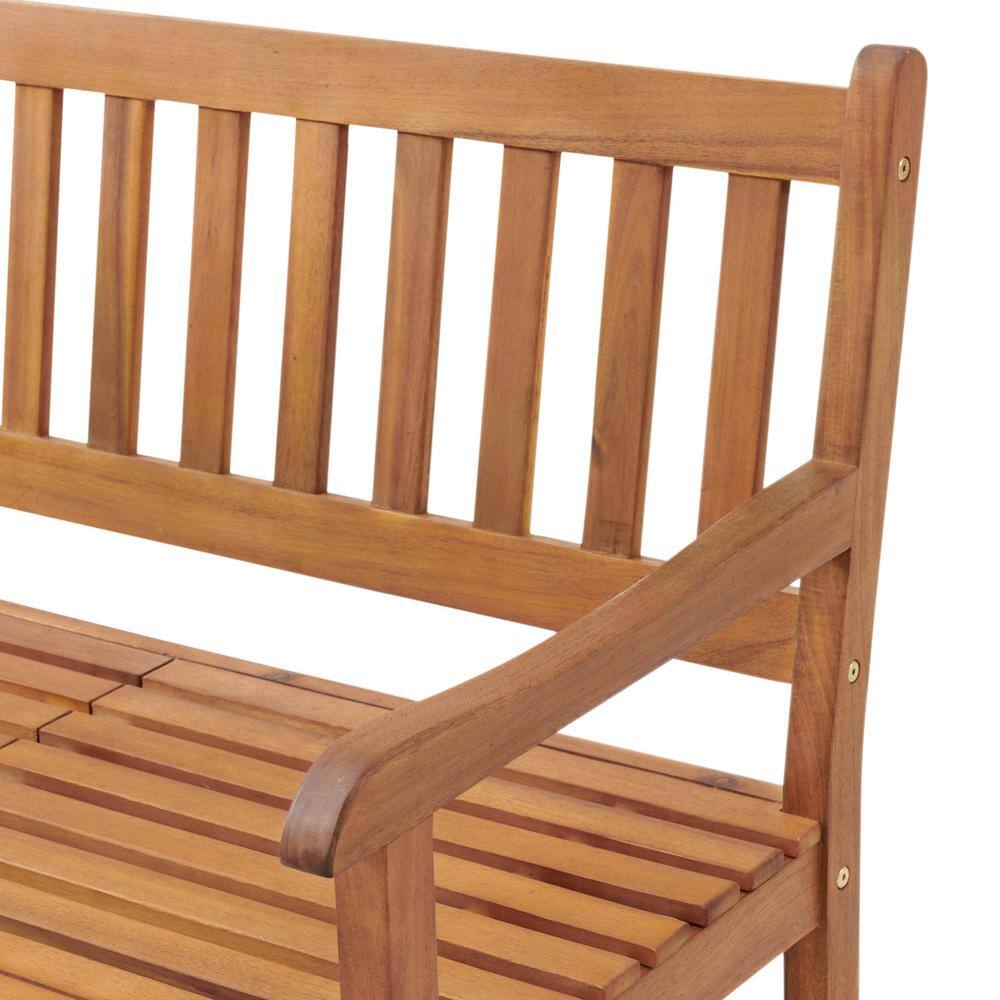 Bristol 60'' Natural Acacia Wood Outdoor Bench with Pop-Up Table