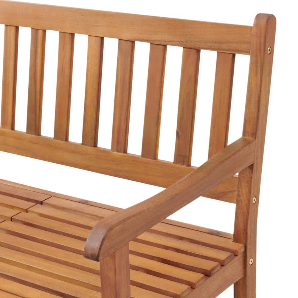 Bristol 60'' Natural Acacia Wood Outdoor Bench with Pop-Up Table