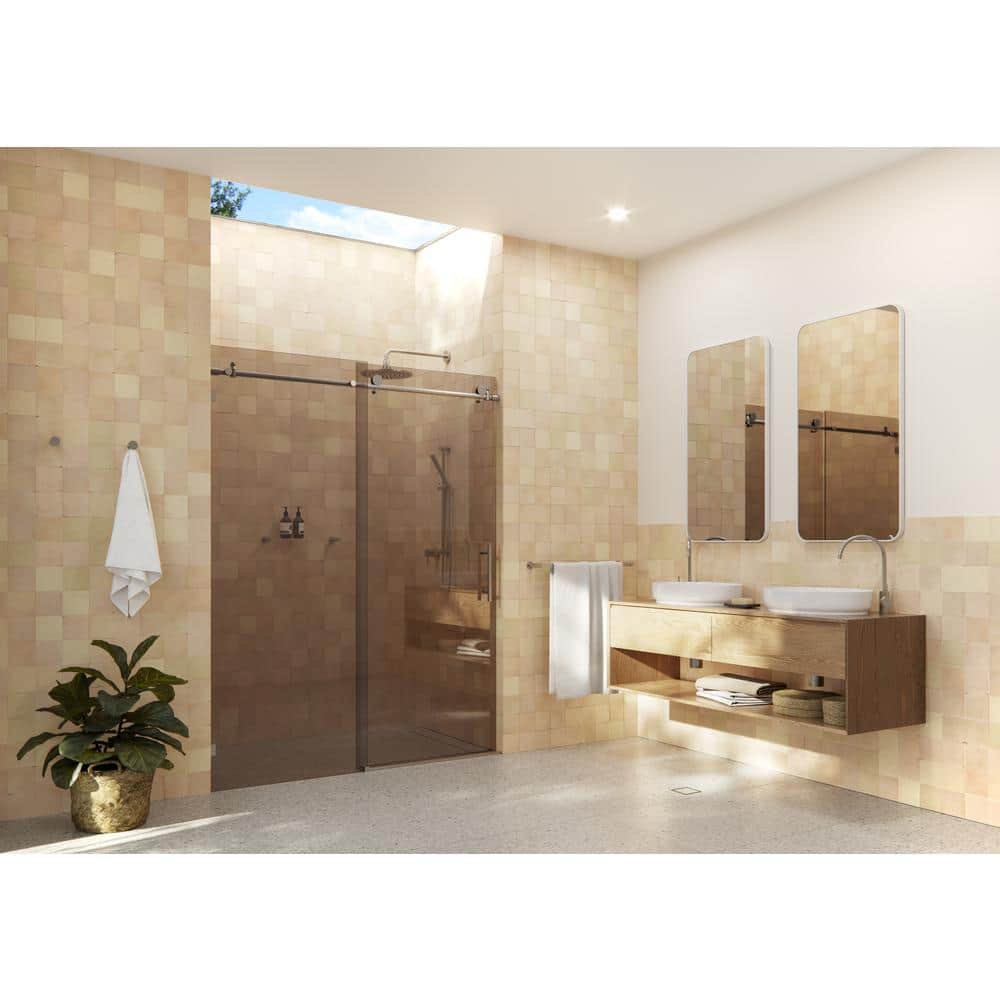 Equinox 60" Frameless Brushed Nickel Tinted Glass Sliding Shower Door